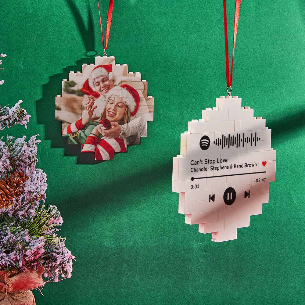 Christmas Ornament Custom Spotify Code Round Photo Block Personalized Building Brick