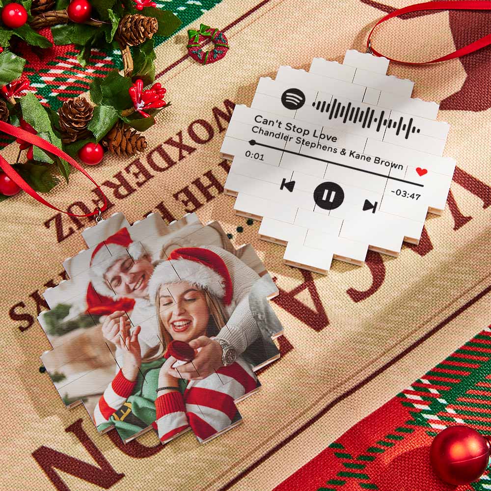 Christmas Ornament Custom Spotify Code Round Photo Block Personalized Building Brick