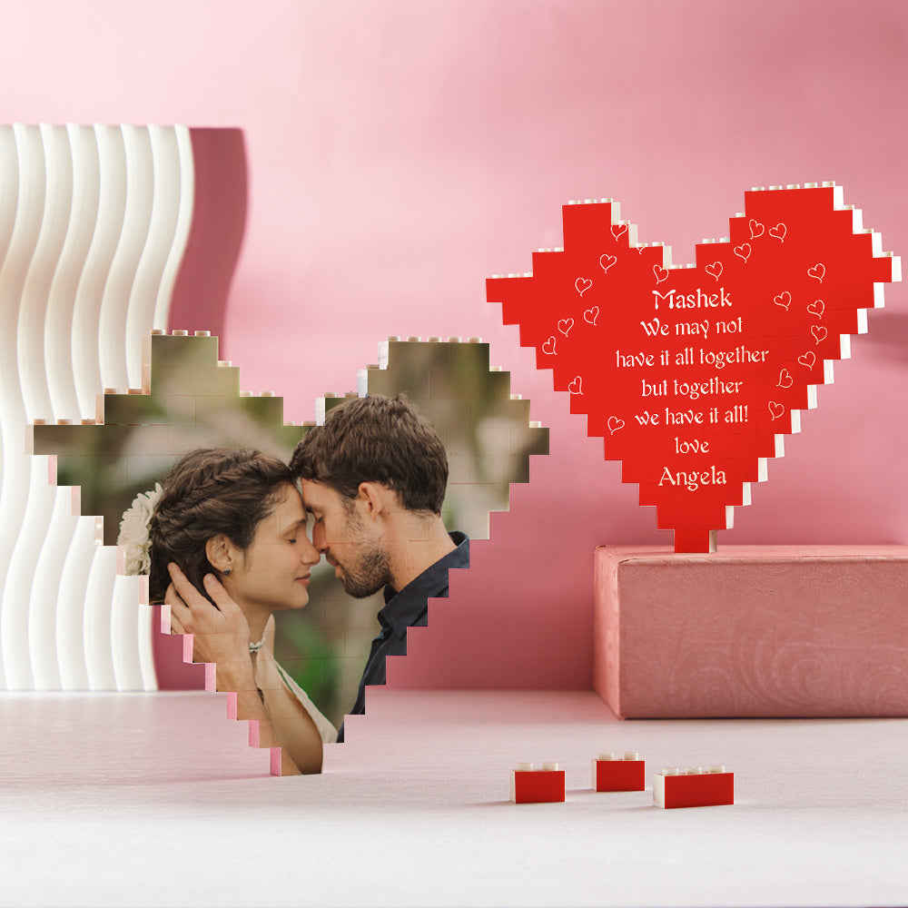 Custom Building Block Puzzle Heart Shape Photo Brick Valentine Gift for Lover