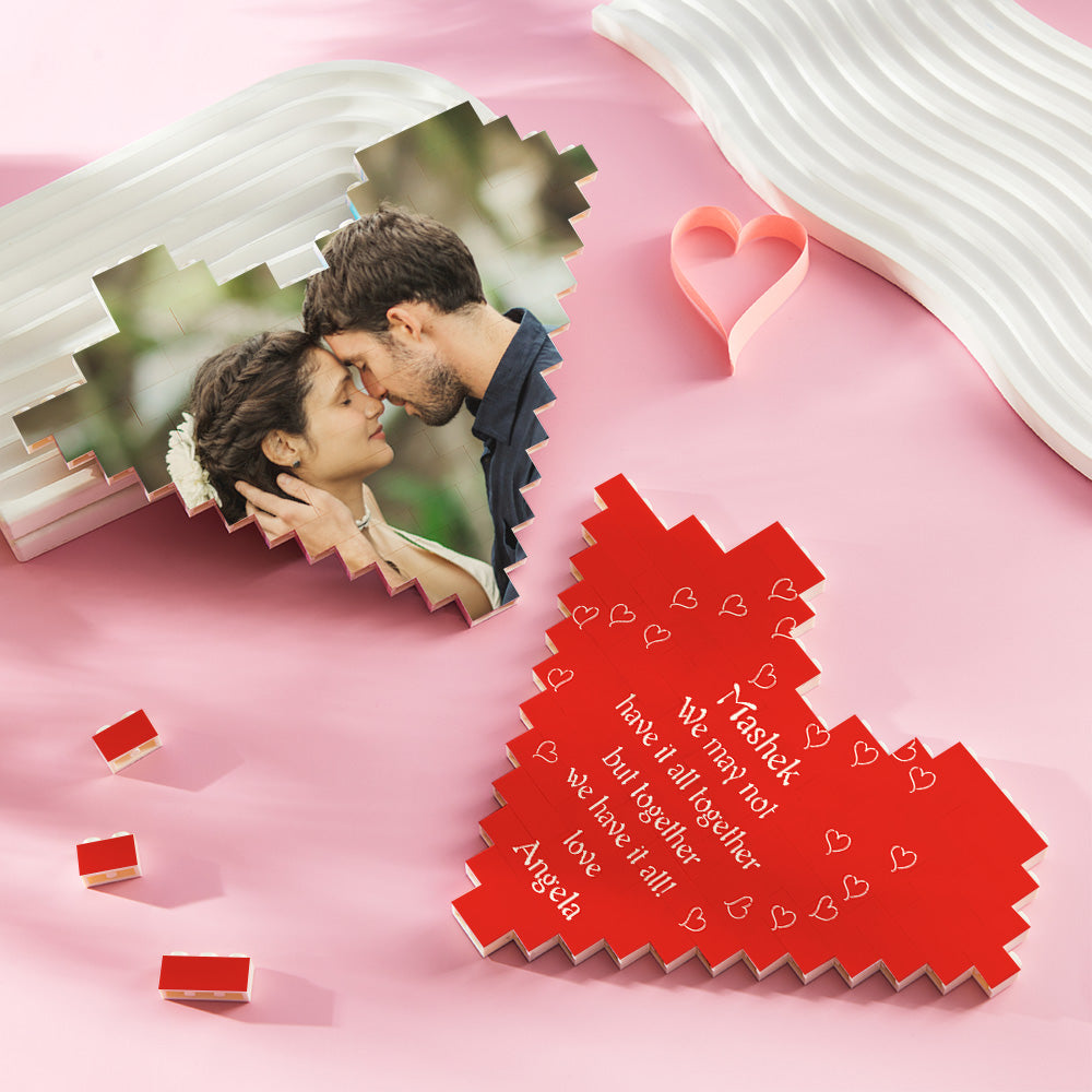 Custom Building Block Puzzle Heart Shape Photo Brick Valentine Gift for Lover