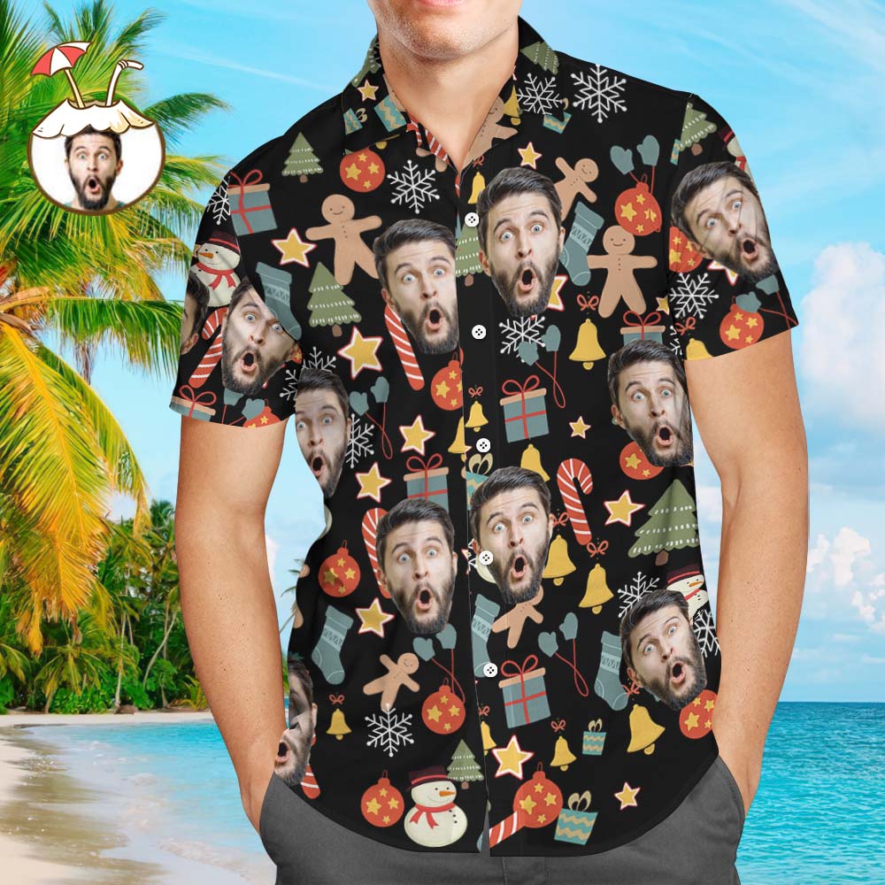 Custom Face Shirt Personalized Photo Men's Hawaiian Shirt Christmas Surprise Gift - Merry Christmas