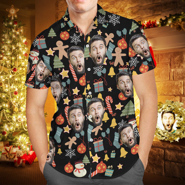 Custom Face Shirt Personalised Photo Men's Hawaiian Shirt Christmas Surprise Gift - Merry Christmas