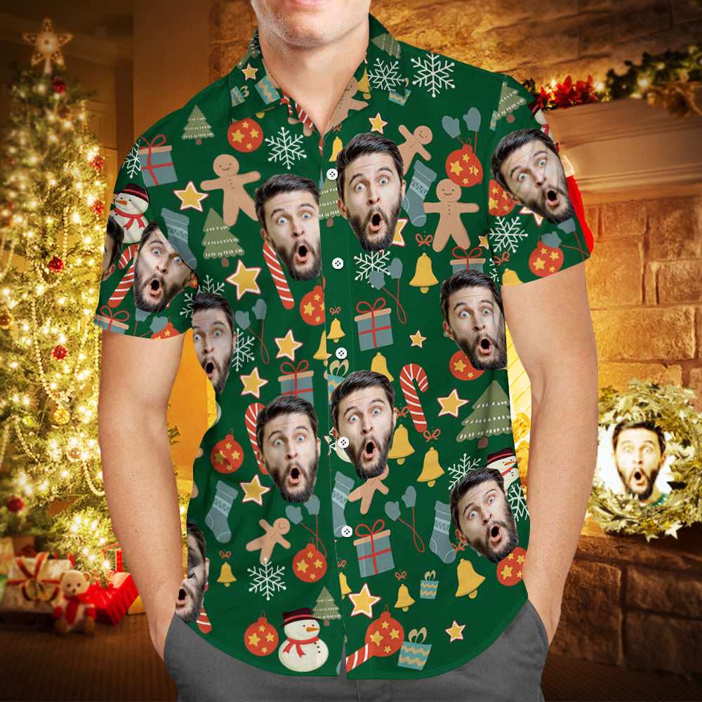 Custom Face Shirt Personalized Photo Men's Hawaiian Shirt Christmas Surprise Gift - Merry Christmas