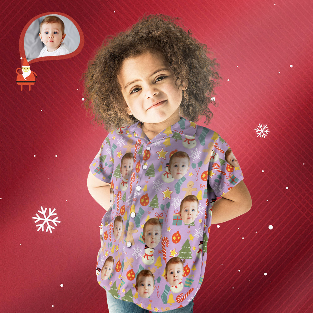 Custom Face Shirt Personalized Photo Kid's Hawaiian Shirt Christmas Surprise Gift - Merry Christmas