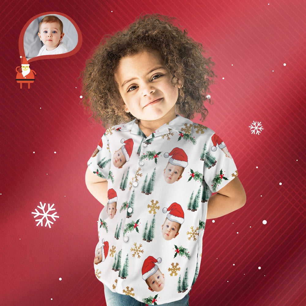 Custom Face Personalized Kid's Christmas Hawaiian Shirt Your Face With Santa Hat
