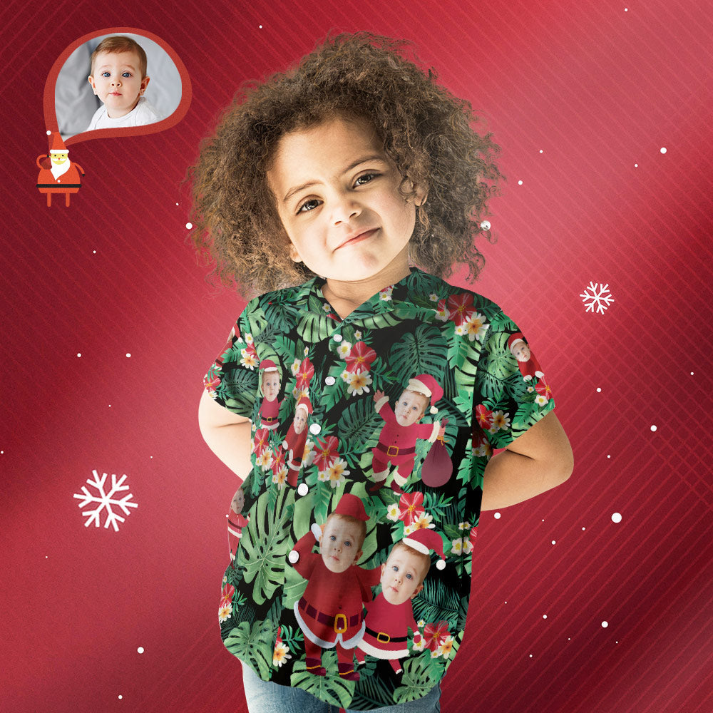 Custom Face Personalized Kid's Christmas Hawaiian Shirt Stay Cool Santa Claus Holiday Gifts