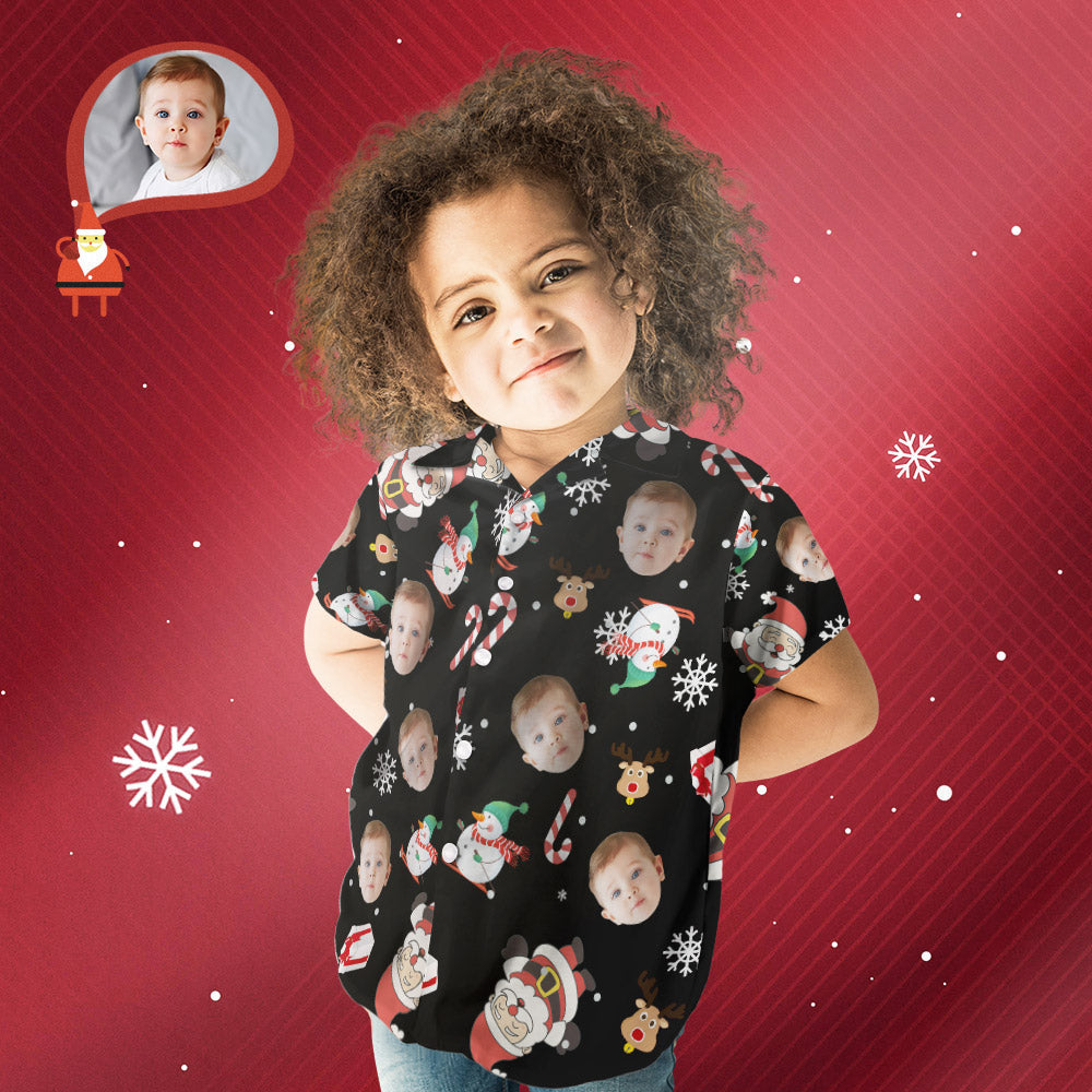 Custom Face Personalized Kid's Christmas Hawaiian Shirt Snowman Skiing Candy Cane Holiday Gifts
