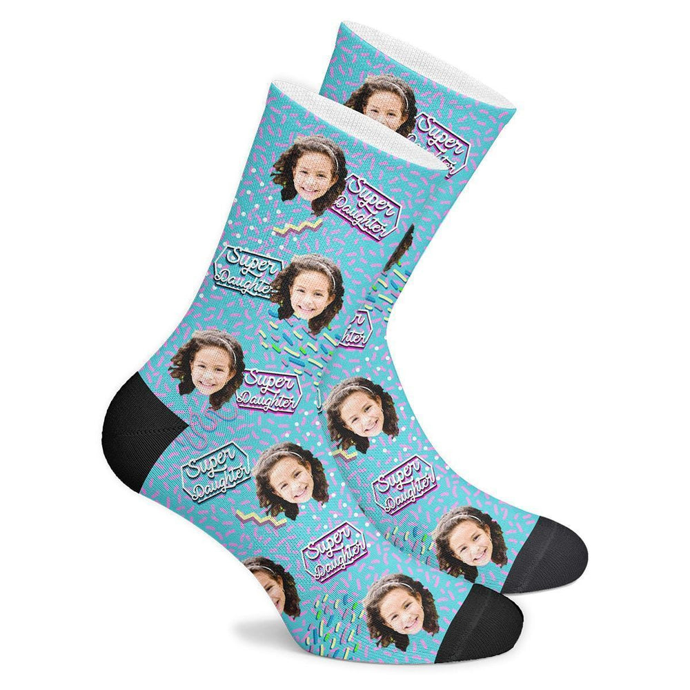 Custom Face Socks Super Daughter Retro Socks