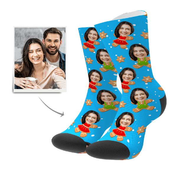 Custom Face Socks Personalized Photo Socks - Gingerbread