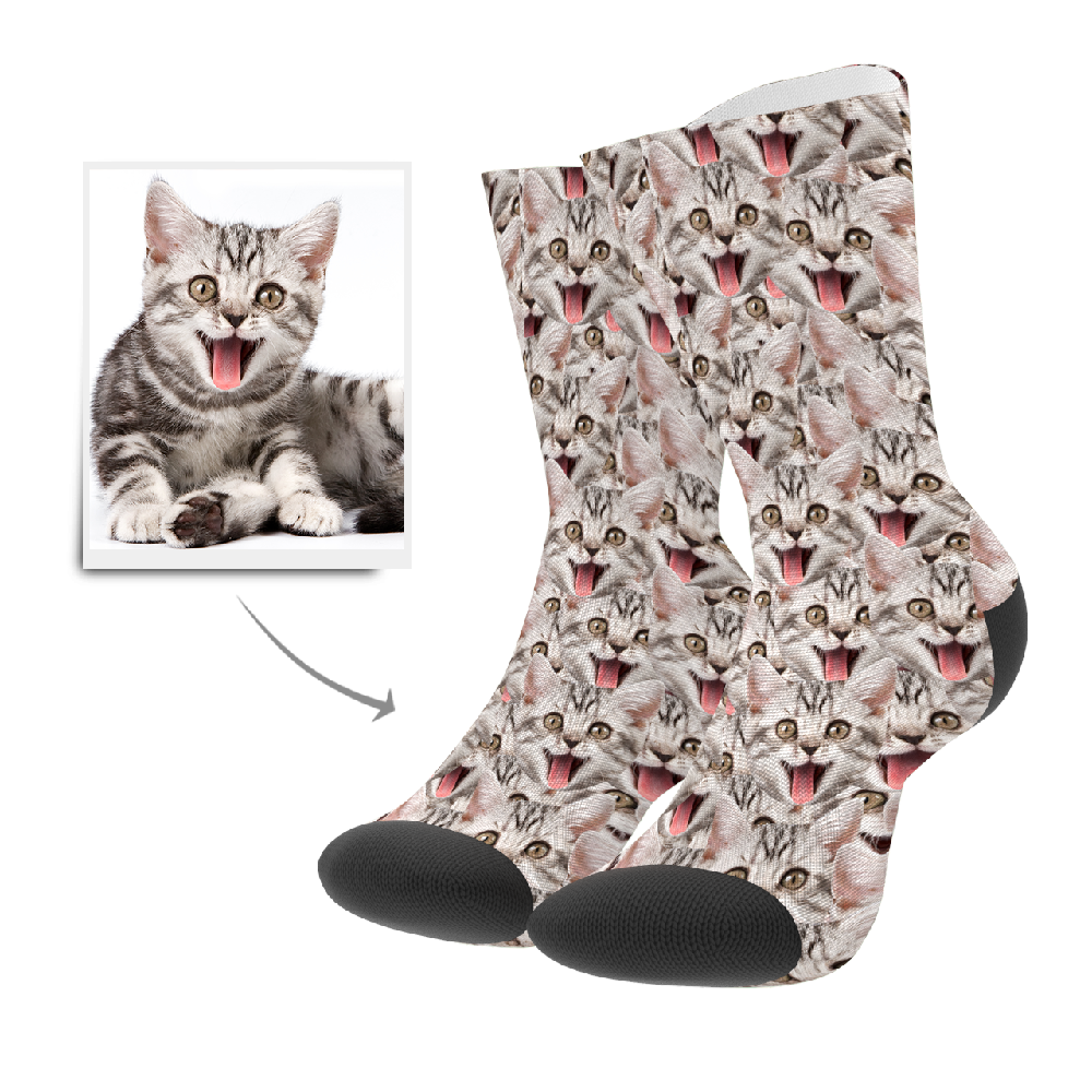 Custom Face Mash Cat Socks Personalized Photo Socks