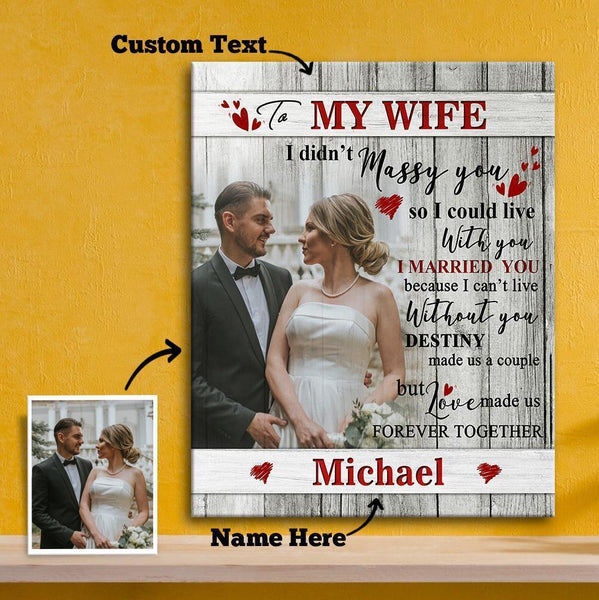 Birthday Gift for Wife Custom Photo Wall Decor Painting Canvas With Text Vertical Version - To My Wife