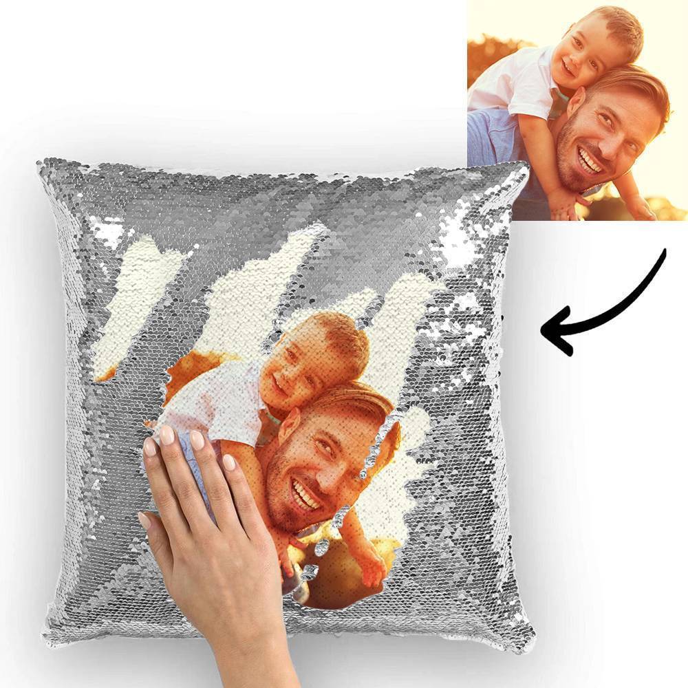 Custom Family Photo Magic Sequins Pillow Multicolor Sequin Pillow 15.75inch*15.75in