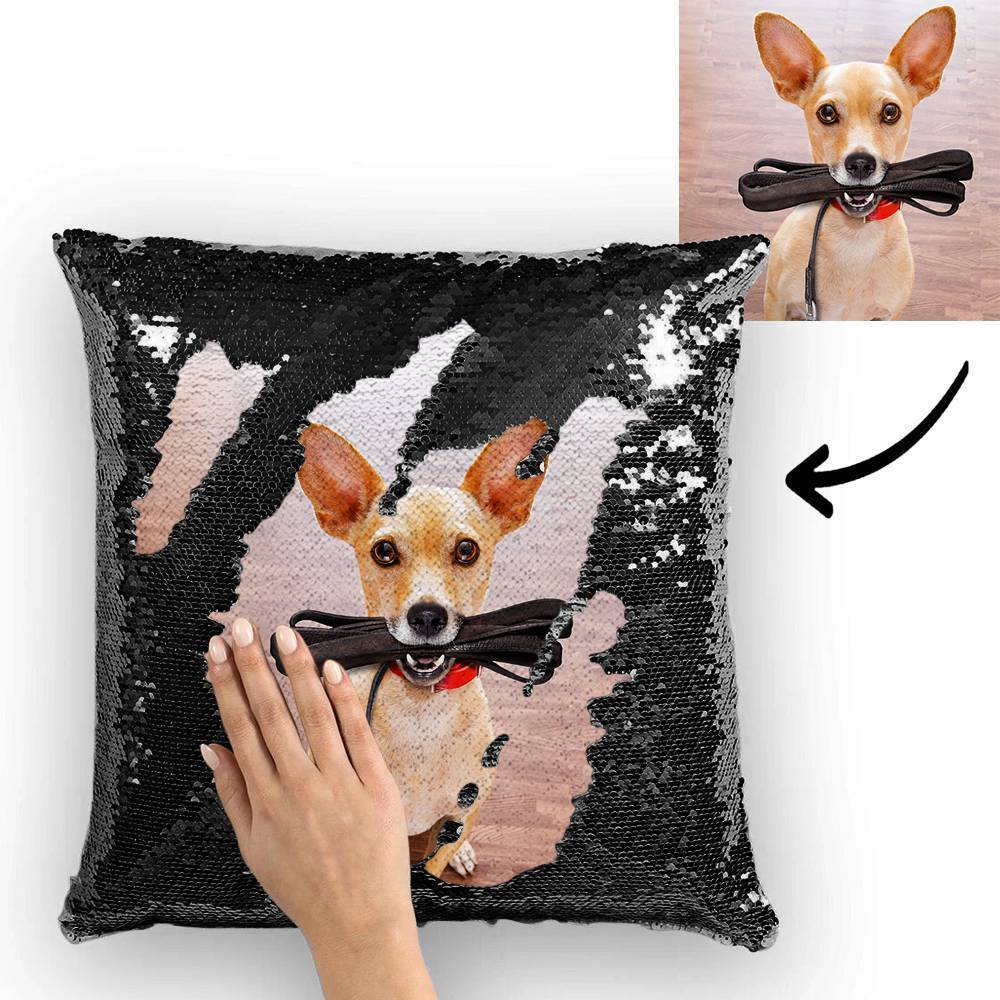 Custom Pet Photo Magic Sequins Pillow Multicolor Sequin Pillow 15.75inch*15.75inch