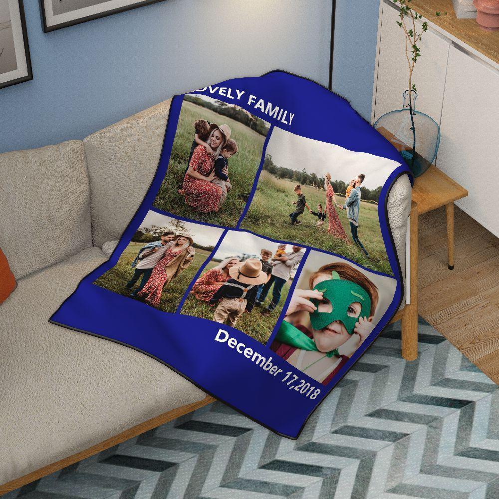 Personalized Fleece Blanket Custom Photo Fleece Collage Blanket Friends & Family with 5 Photos 50x60