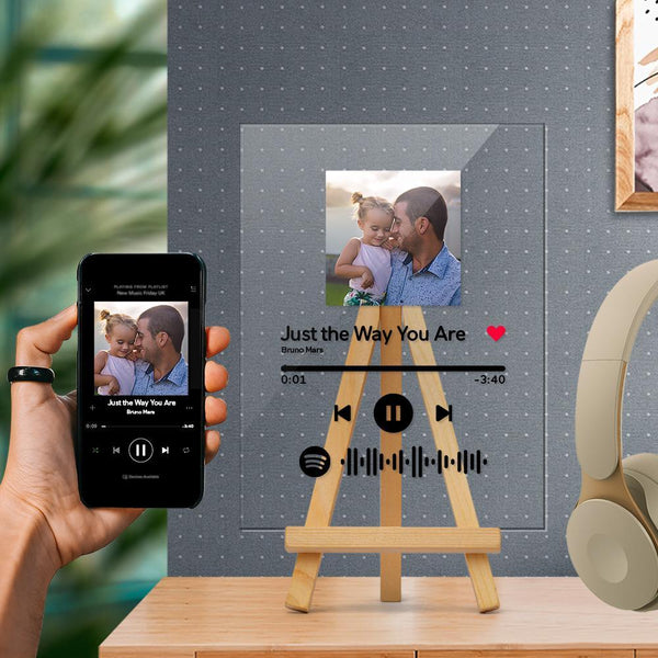 Spotify Glass - Custom Spotify Code Music Plaque With Wooden Stand