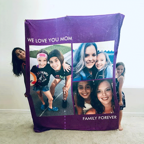 Anniversary Gift Personalized Family Fleece Photo Blanket with 5 Photos Festival Gift