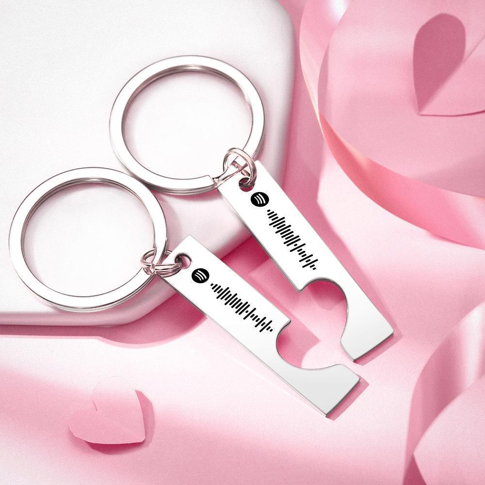 Father's Day Gifts Custom Spotify Code Keychain Heart Shaped Couple Keychain Gifts for Love - Silver