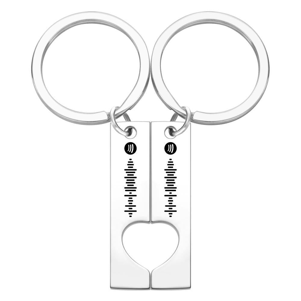 Father's Day Gifts Custom Spotify Code Keychain Heart Shaped Couple Keychain Gifts for Love - Silver
