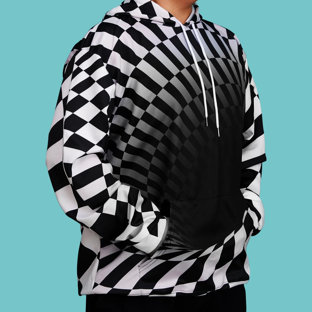 Men's Pullover Hoodie 3D Graphic Optical Illusion Long Sleeve Black