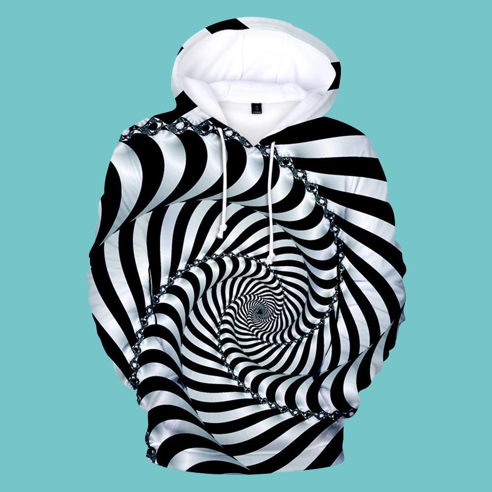 Men's Pullover Hoodie 3D Graphic Optical Illusion Long Sleeve Black