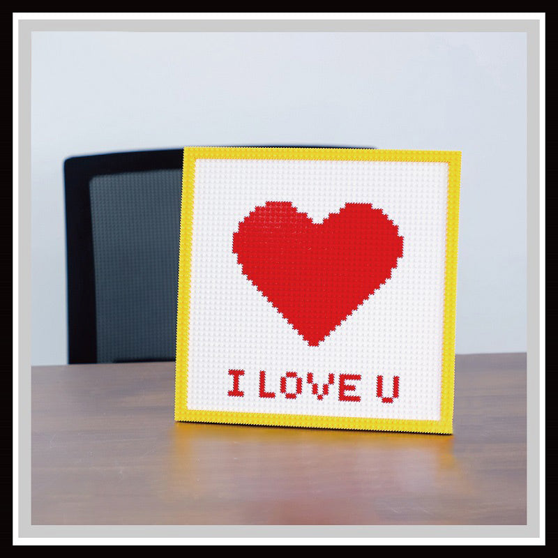 I LOVE U Heart Mosaic Pixel Frame Lovely Christmas Gift for Her Home Decor