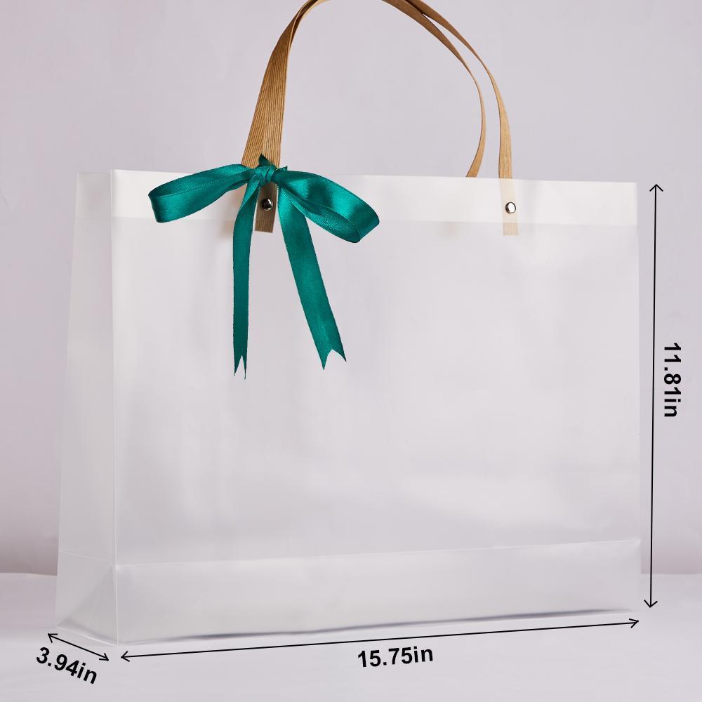 Clear Gift Bag with Handles Reusable White Frosted Plastic Bag for Gift