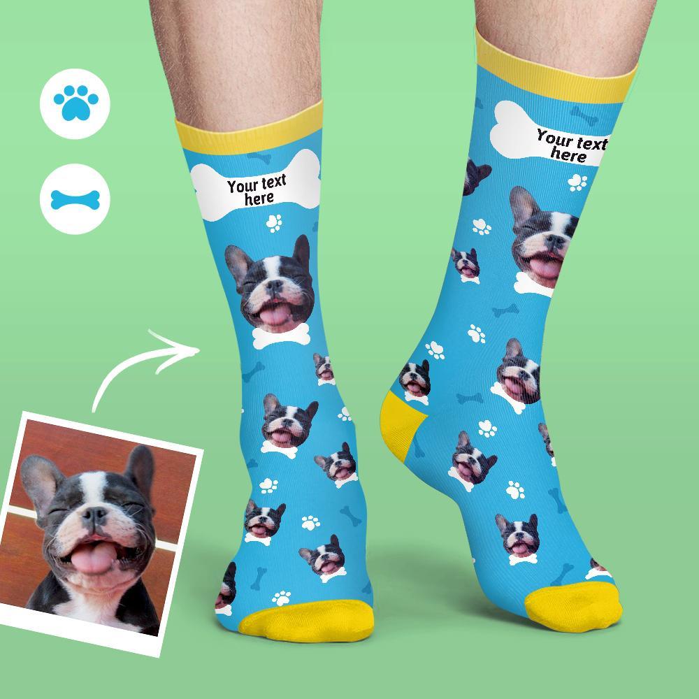 Personalized Photo Socks Custom Photo Socks Dog Photo Socks With Your Text - Smoky Blue