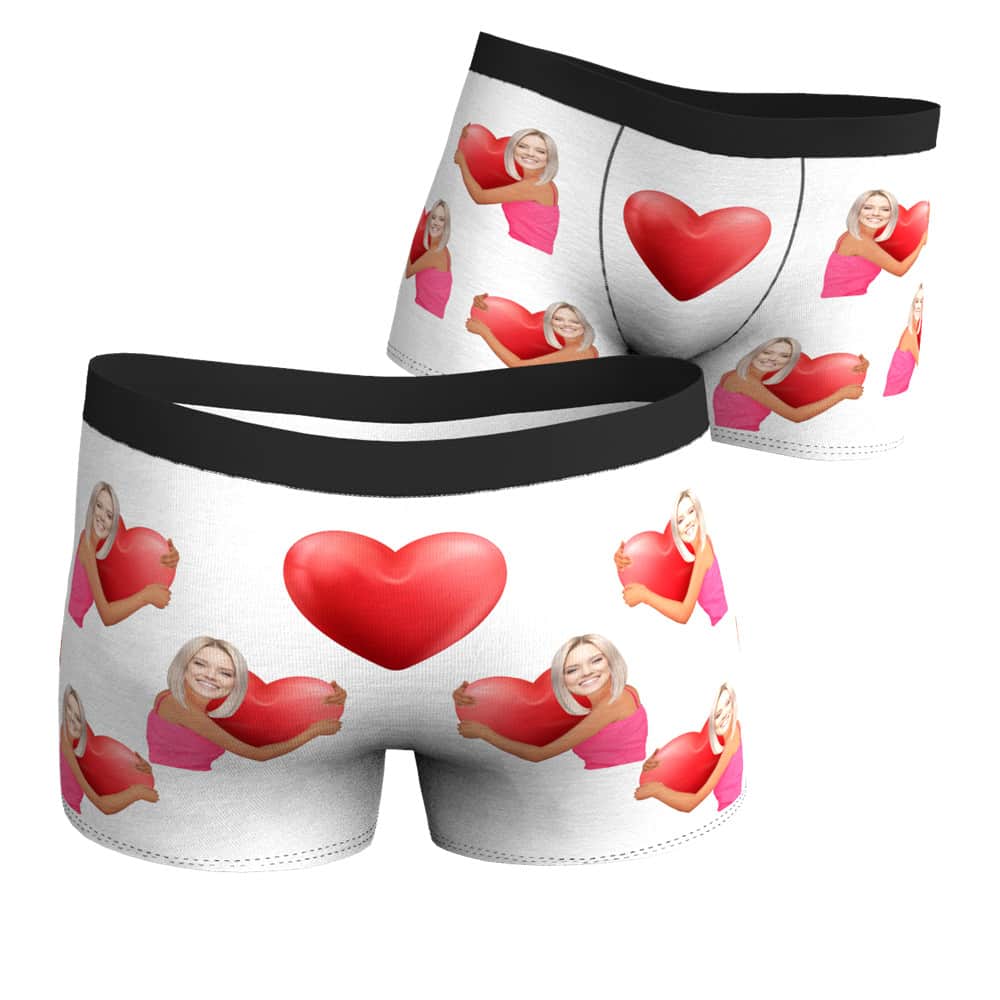 Personalised Photo Boxer Heart Hug Custom Face Boxer Shorts
