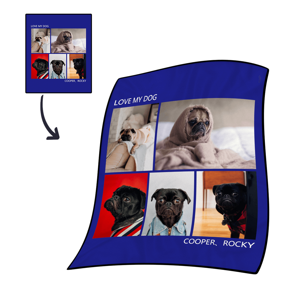 Custom Photo Blanket Personalised Pets Fleece Photo Blanket with 5 Photos